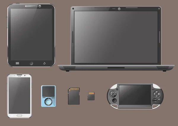 Gadgets modernes sur un fond brun — Image vectorielle