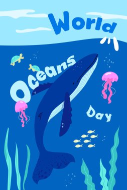 Kambur balina resimli Dünya Okyanus Günü konsepti