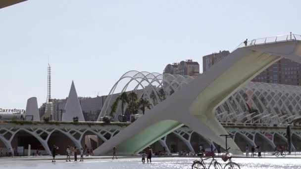 VALENCIA, ESPAGNE - 29 JUILLET 2019 : Les gens profitent de l'été dans la ville des arts et des sciences de Valence. — Video