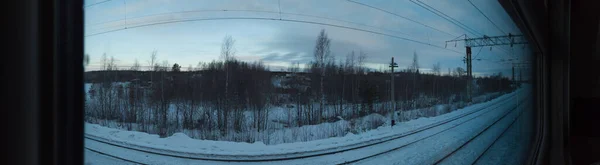 Blick Aus Dem Fenster Des Personenzuges Winterwetter — Stockfoto