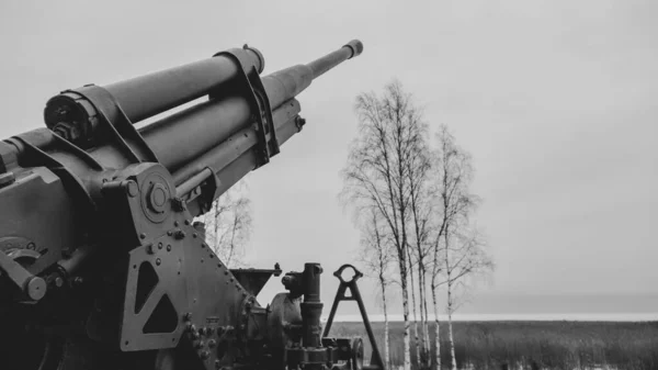 Artillery Cannon Monument Ancient Howitzer Black White — Φωτογραφία Αρχείου