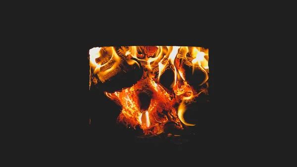 Brûler Bois Dans Poêle Flamme Dans Cheminée — Photo