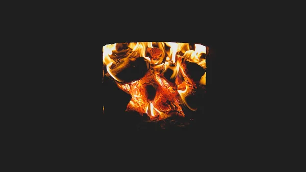 Brûler Bois Dans Poêle Flamme Dans Cheminée — Photo