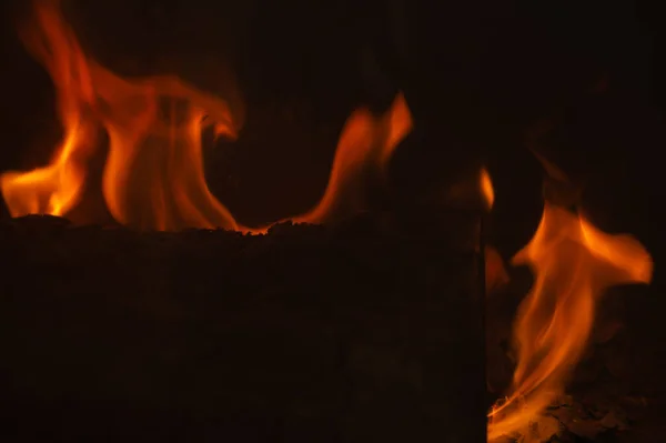 Brûler Bois Dans Feu Flamme Dans Cheminée — Photo