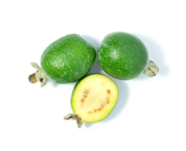 Feijoa fruits on white background. Tropical ripe feijoa fruits. — Stock Photo, Image