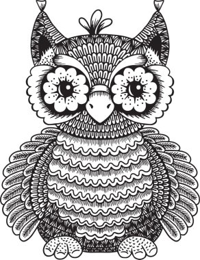 İzole vektör komik baykuş doodle