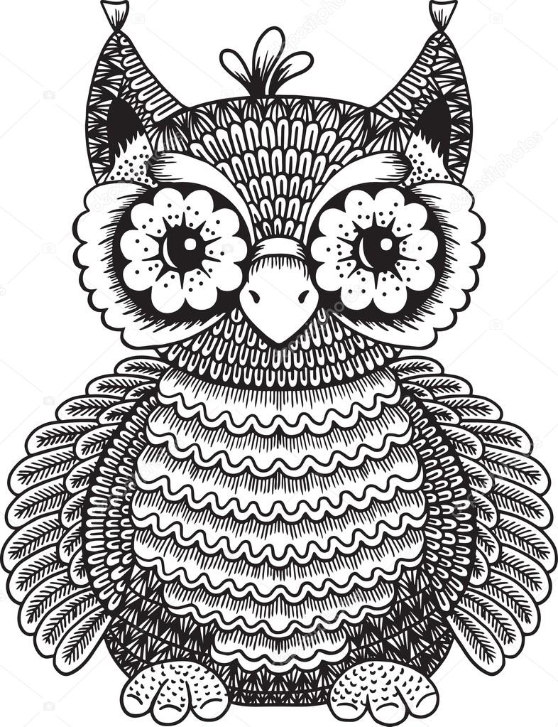 Disegno grafico della maglietta Stampa per l abbigliamento Vettore isolato divertente di doodle del gufo — Vettoriali di natasha tpr