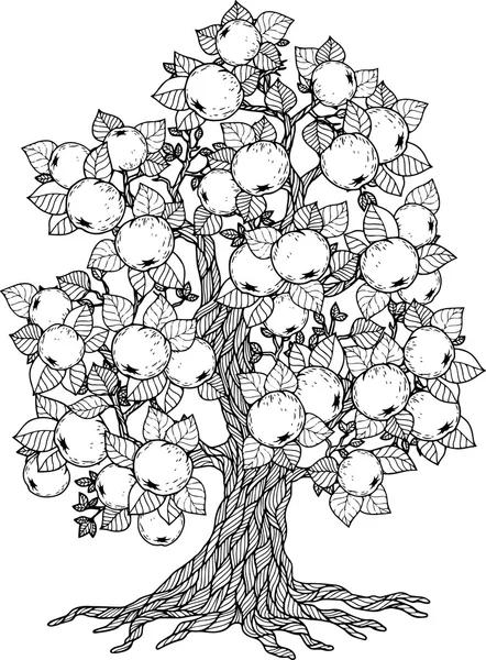 Apple Tree. Elemente vectoriale. Carte de colorat pentru adulți. Doodles For Meditation — Vector de stoc