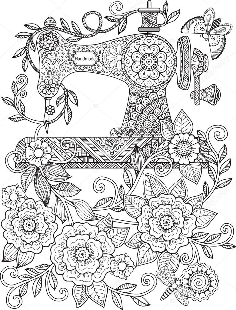 Download Machine à coudre vintage. Coloriage pour adultes image vectorielle par natasha-tpr ...