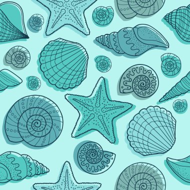 Vektör seamless modeli. Deniz kabuğu ve deniz yıldızı