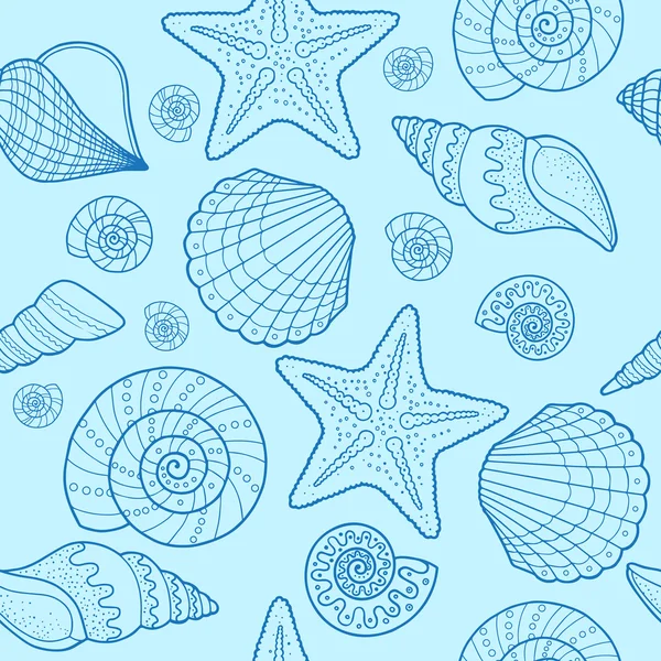 Modèle sans couture vectoriel. coquillages et étoiles de mer — Image vectorielle