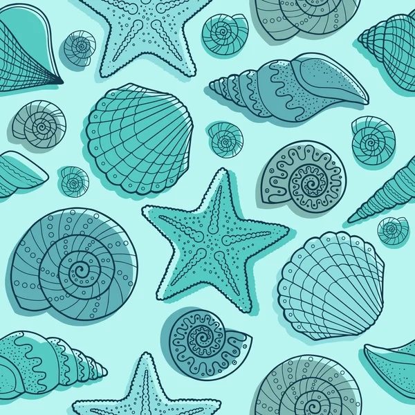 Modèle sans couture vectoriel. coquillages et étoiles de mer — Image vectorielle