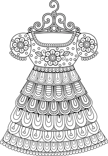 Libro para colorear. Vestido vintage — Vector de stock