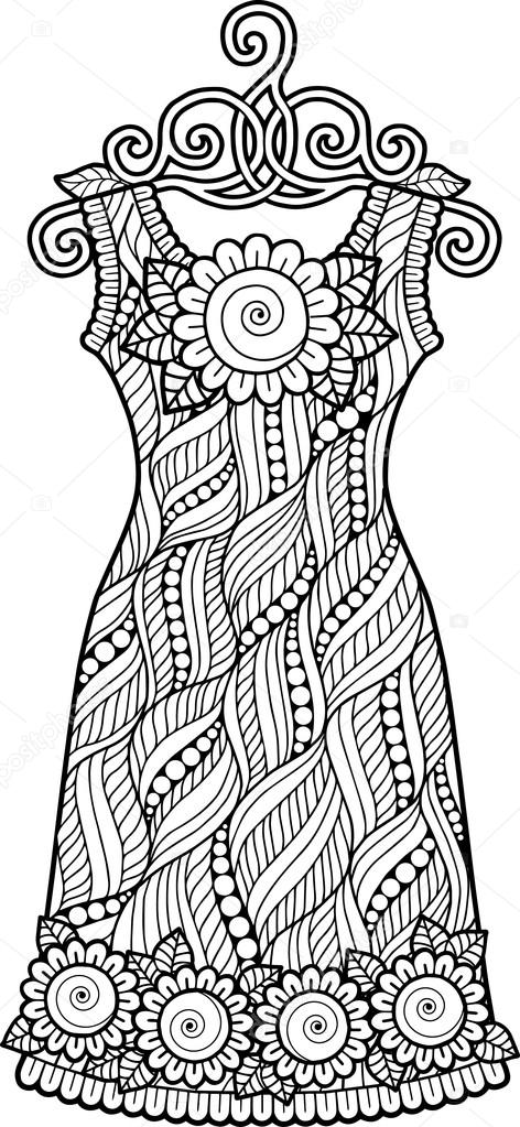 Coloring Book Vintage Dress Stock Vector C Natasha Tpr 105467404