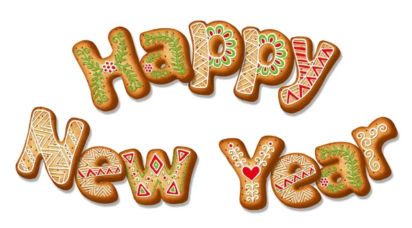 Happy new Year. Gingerbread greeting inscription. Christmas cookies. — Stock Photo, Image