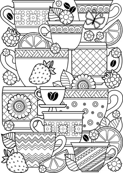 Une tasse de tisane pour une bonne journée. Livre à colorier pour adulte — Image vectorielle