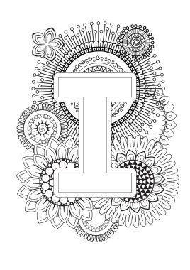 Yetişkin için Boyama Kitabı. Mandala ve Ayçiçeği. Abc kitap. 