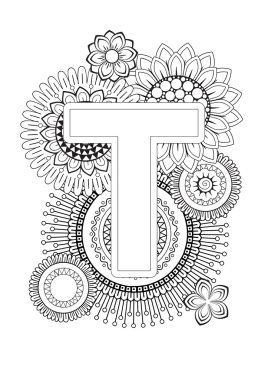 Yetişkin için Boyama Kitabı. Mandala ve Ayçiçeği. Abc kitap. 