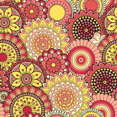 Vektör sorunsuz arka plan. Tekstil tasarımı, güzel tebrik kartları ve hediye paketleri için parlak soyut çiçek doymuş. Şablon menü, davet, poster, afiş için.