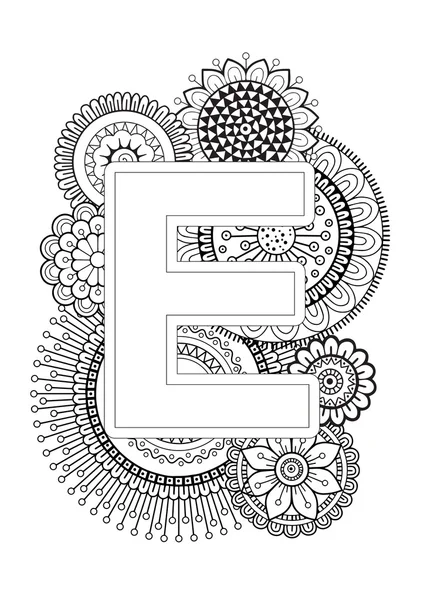 Kleurboek voor volwassene. Mandala en zonnebloem. ABC boek. — Stockvector