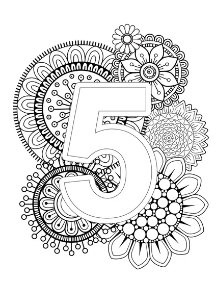 Doodle Floral Number. Livre à colorier pour adulte . — Image vectorielle