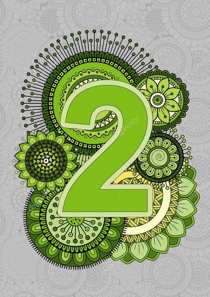 Fonts. Bright Numbers. Mandala and Flowers. Isolated ...