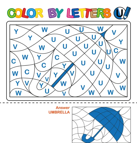 Kleur per brief. Puzzel voor kinderen. Paraplu — Stockfoto