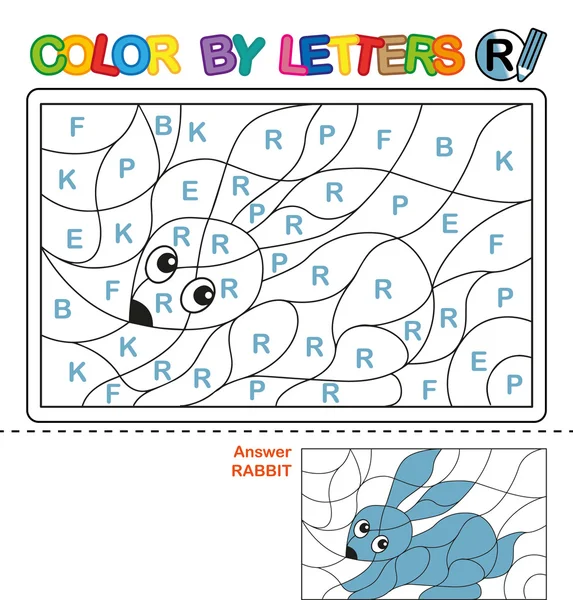 Color por letra. Puzzle para niños. Conejo. — Foto de Stock