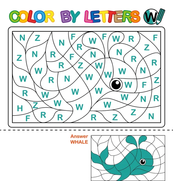 Color por letra. Puzzle para niños. Ballena —  Fotos de Stock