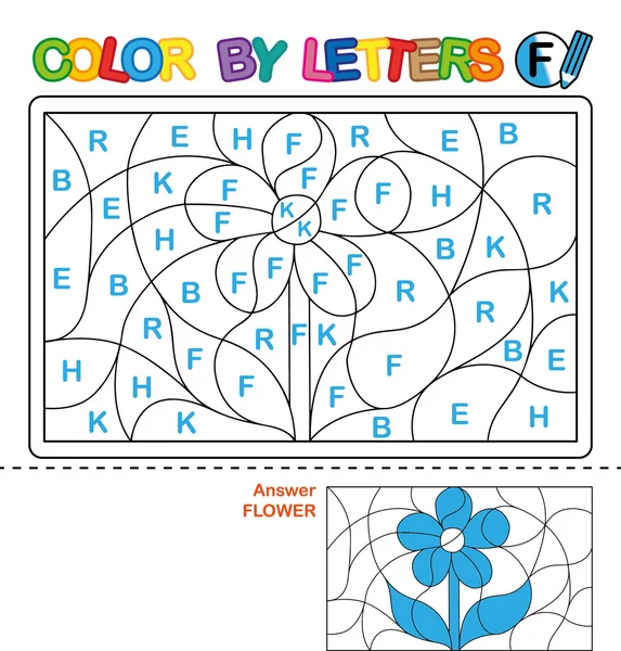 Color por letra. Puzzle para niños. Flor — Foto de Stock