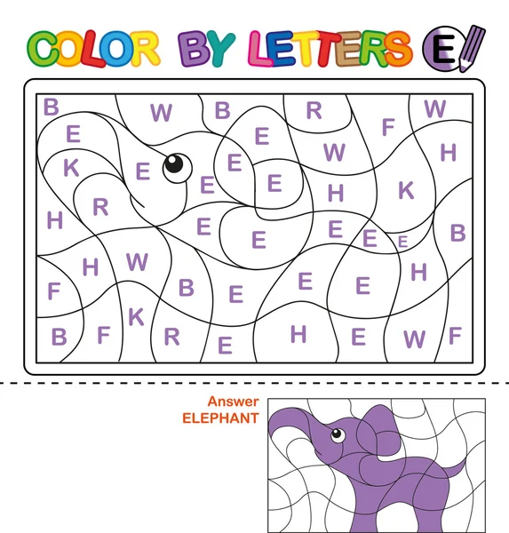 Color by letter.  Puzzle for children. Elephant — Stock Photo, Image