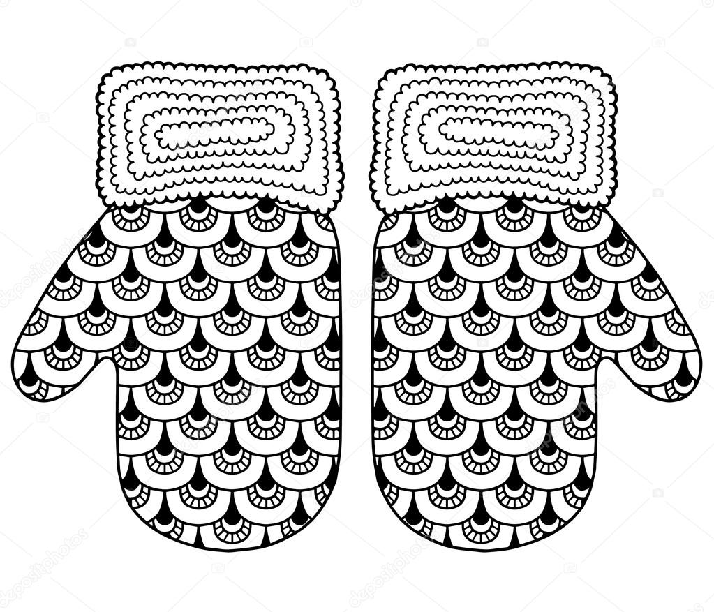 I love Winter. Funny vector mittens. Greeting card