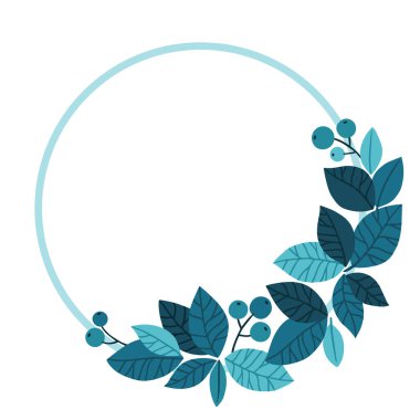 Mavi trendler yapraklar ve böğürtlen kalıpları. Poster, kart veya arkaplan için elle çizilmiş vektör çizimleri