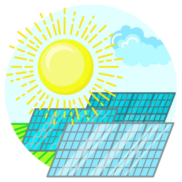 Güneş Enerjisi Santrali Çevre Yeşil Enerji Konsepti Çizim Düz Biçimli — Stok Vektör