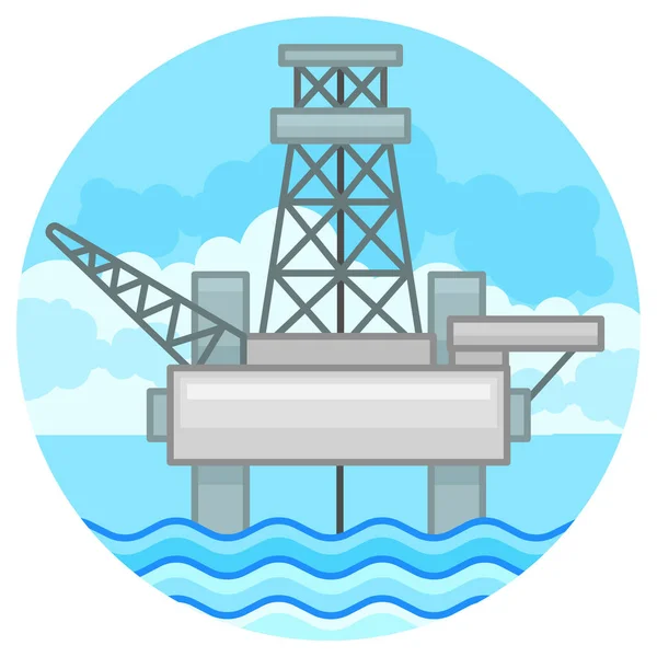 Offshore Olieproductie Boorplatform Boven Water Illustratie Platte Stijl — Stockvector