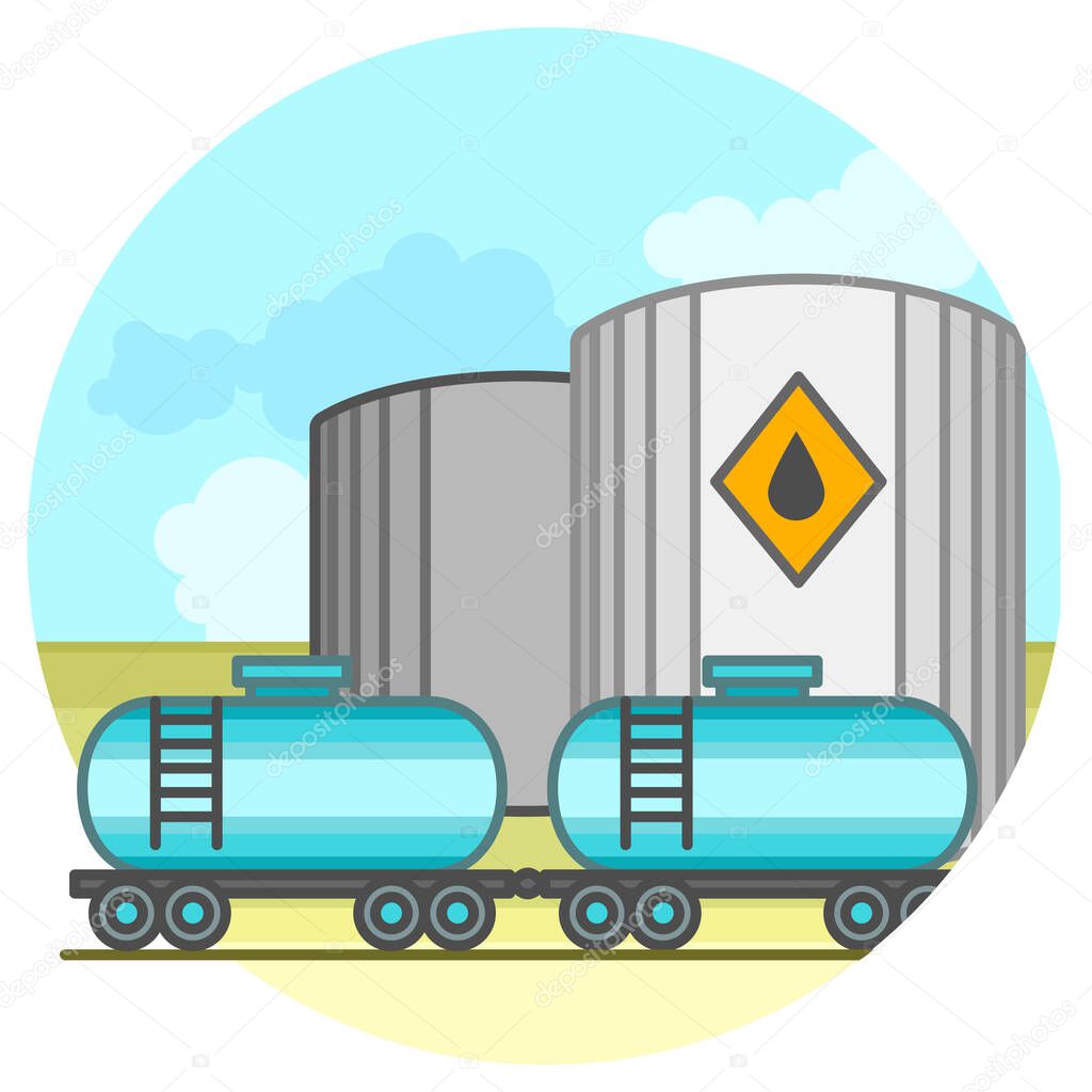 Storage and transportation of oil in tanks by rail. Energy concept.