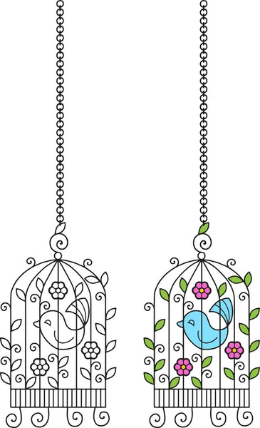 Vector coloring book page for adults. A bird in a cage — Stock Vector