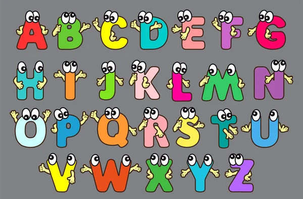 Komik Karakter alfabe harfleri. Parlak Büyük Harf İngilizce ABC — Stok Vektör