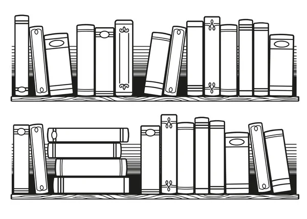 Livres Stylisés Noir Blanc Sur Étagère Livres Lire Coloriage Pour — Image vectorielle