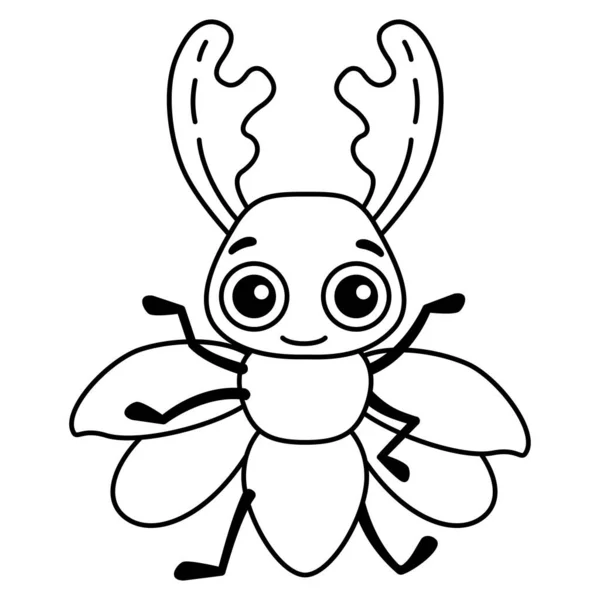 Funny Stag Beetle Coloring Insect Cartoon Style — Stock Vector