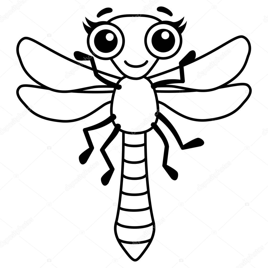Funny dragonfly. Coloring Insect in a cartoon style