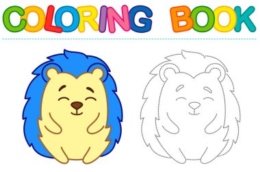 Boyama sayfası komik gülümseyen kirpi. Çocuk aktiviteleri için eğitici boyama kitabı. Kesikli çizgiyi izle