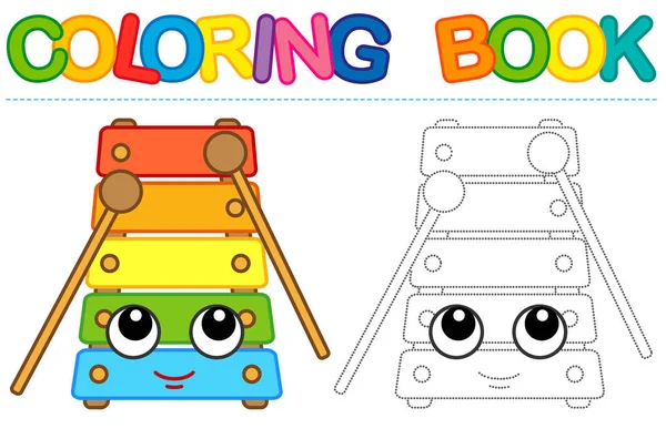 Kolorowanki Śmieszne Uśmiechnięty Ksylofon Edukacyjne Śledzenie Kolorowanki Dla Dzieci Działalności — Wektor stockowy