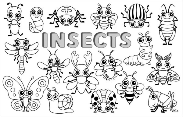 Colorear Insectos Divertidos Estilo Dibujos Animados — Archivo Imágenes Vectoriales