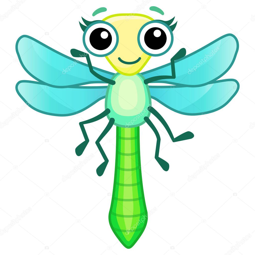 Funny dragonfly. Insect in a cartoon style