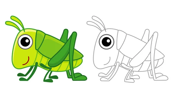 Grappige Sprinkhaan Kleurplaat Insect Een Cartoon Stijl — Stockvector