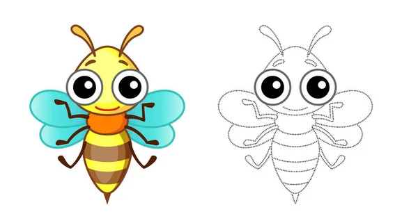 Забавная Пчела Раскраска Стиле Мультфильма — стоковый вектор