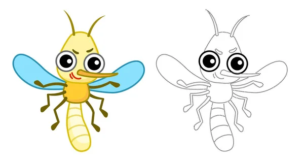 Drôle Moustique Coloriage Insecte Dans Style Dessin Animé — Image vectorielle