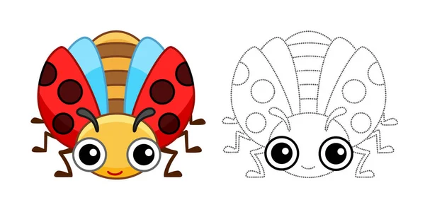 Drôle Coccinelle Coloriage Insecte Dans Style Dessin Animé — Image vectorielle