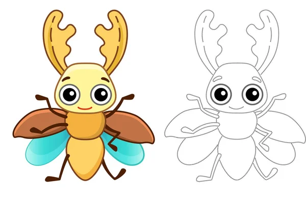 Drôle Dendroctone Cerf Coloriage Insecte Dans Style Dessin Animé — Image vectorielle